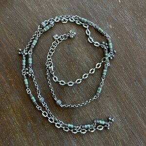 Brighton Long Beaded Necklace • Green Accents • Retired Silver Tone Jewelry